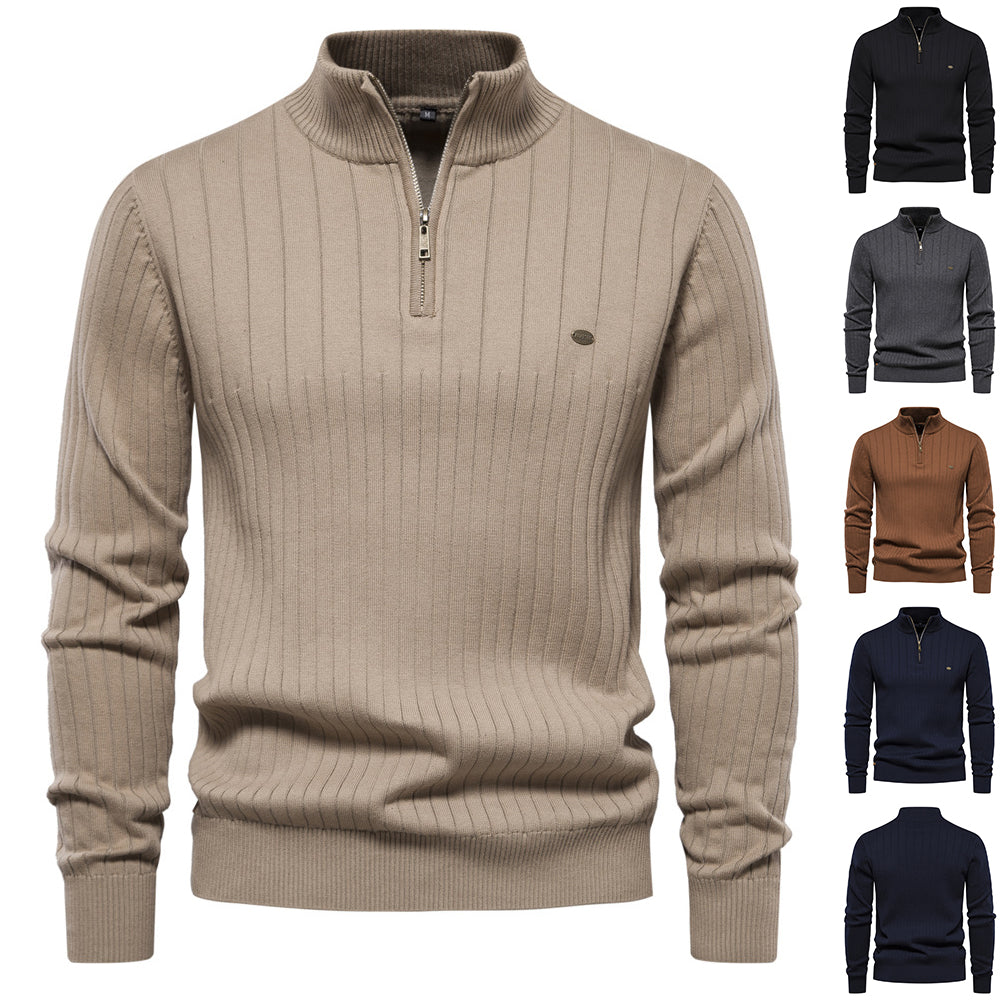 Half-zipper Pullover Sweater Men's Fashion Casual Stand Collar Long-sleeved Knitted Tops Fall Winter Clothing
