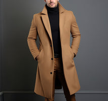 Men's Mid-length Trench Coat Fall Winter Slim Pockets Single-breasted Collar Jacket  Casual Business Comfortable Overcoat Clothing