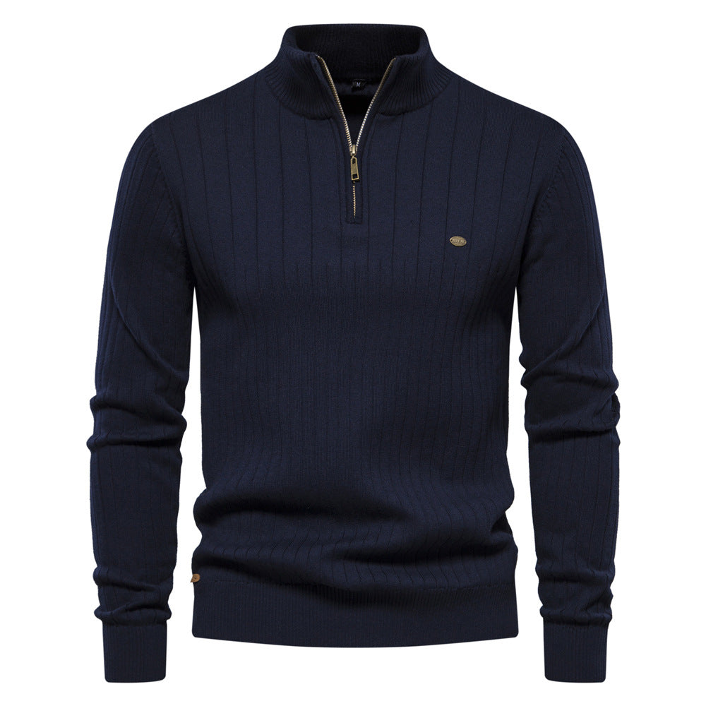 Half-zipper Pullover Sweater Men's Fashion Casual Stand Collar Long-sleeved Knitted Tops Fall Winter Clothing