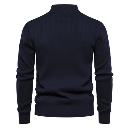 Half-zipper Pullover Sweater Men's Fashion Casual Stand Collar Long-sleeved Knitted Tops Fall Winter Clothing