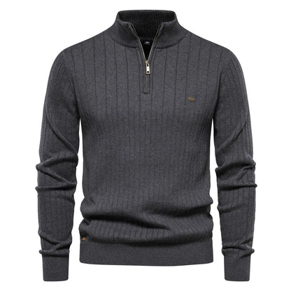 Half-zipper Pullover Sweater Men's Fashion Casual Stand Collar Long-sleeved Knitted Tops Fall Winter Clothing